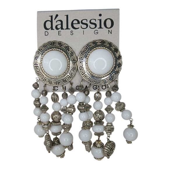 D’Alessio Design White & Silver Clip-On Statement Earrings – NOS - Picture 2 of 12